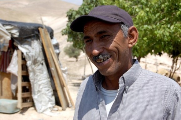 Eid Hamis Jahalin from Khan Al-Ahmar village warns of the dangers from the eviction of Bedouin people. Credit: Jillian Kestler-D’Amours/IPS.