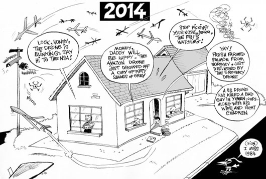 Drone City, an OtherWords Cartoon by Khalil Bendib